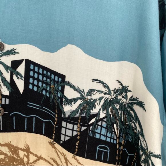 Blue brown Hawaiian shirt beach scene size large - Picture 5 of 10